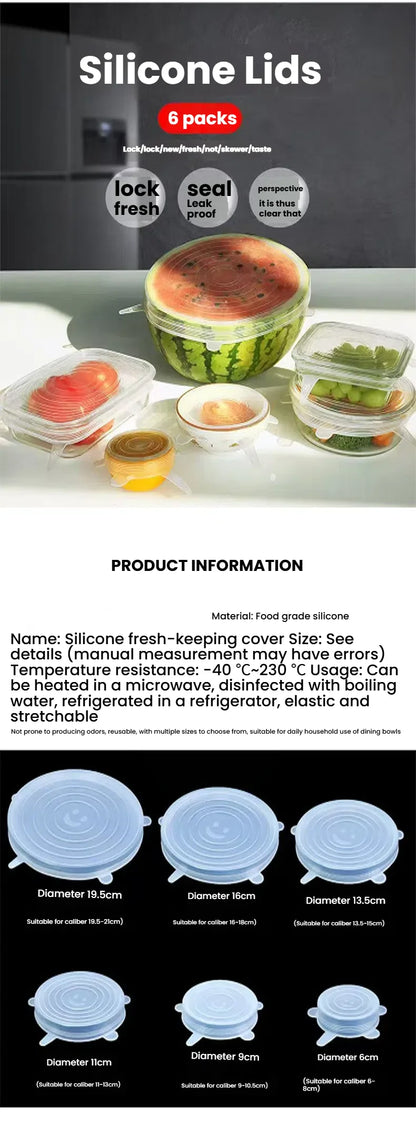 6Pcs Six-Piece Set of Fresh-Keeping Lids, Silicone Sealing Lids, Silicone Crisper Lids, Smiley Face Sealing Lids, Fresh-Keeping Lids