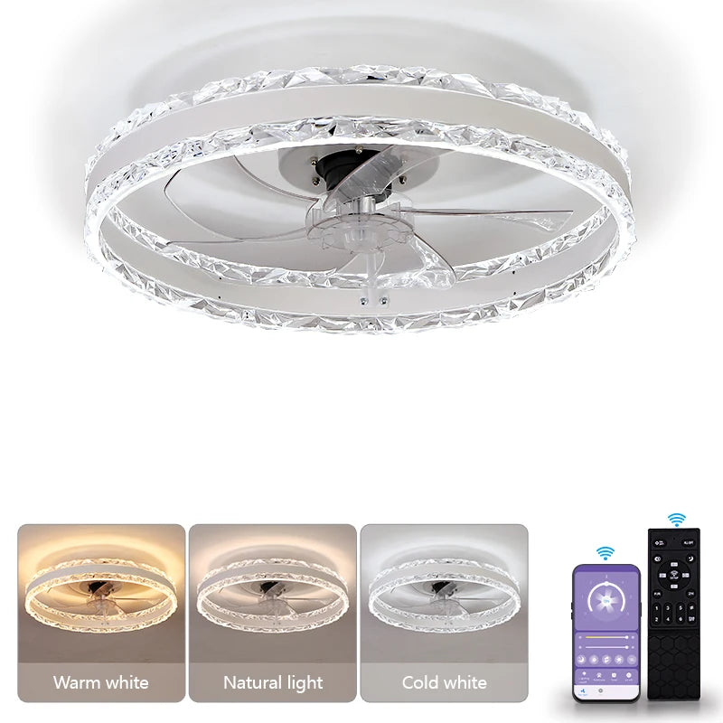 Smart Ceiling Fans With Light Slim Build Dimmable 6-speed Adjustment 50cm Electric Fan Silent Deco For Bedroom Study Dining Room