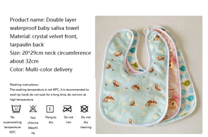 Baby Cartoon Snap Waterproof Bib Super Soft Baby Bib Newborn Crystal Velvet Saliva Towel