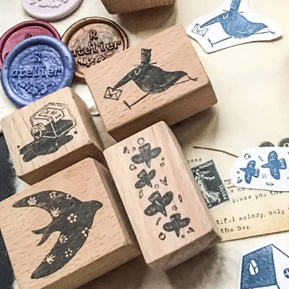 Stamp Scrapbooking Supplies Flower Petal Birds Stationary Kawaii Wooden Stamps