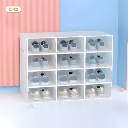 20Pcs Foldable Shoe Storage Boxes with Lids Transparent Stackable Containers Drawer Style PP Plastic Shoe Organizers