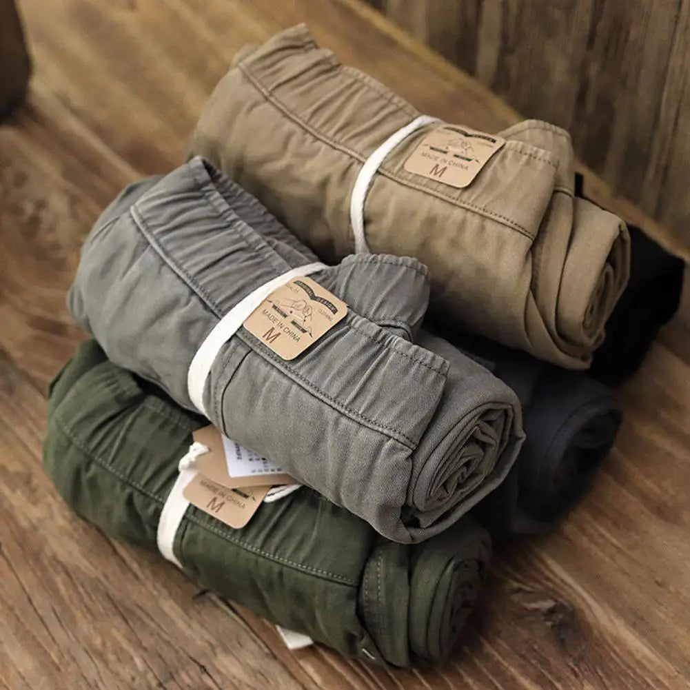 Cargo Pants Trousers for Men 2022 Casual Multi Pockets Stretchy Cuffs Thin Drawstring Elastic Waist Men Fitness Pants
