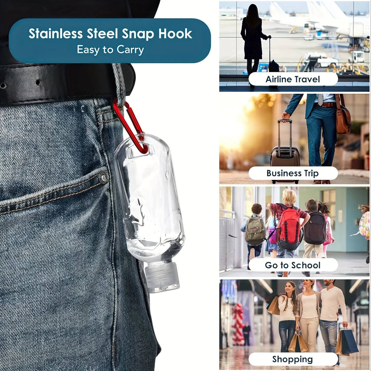 5pcs Leak-Proof Travel Squeeze Bottles with Keychains - 30ml Refillable, Portable Containers for Hand Sanitizer Toiletries