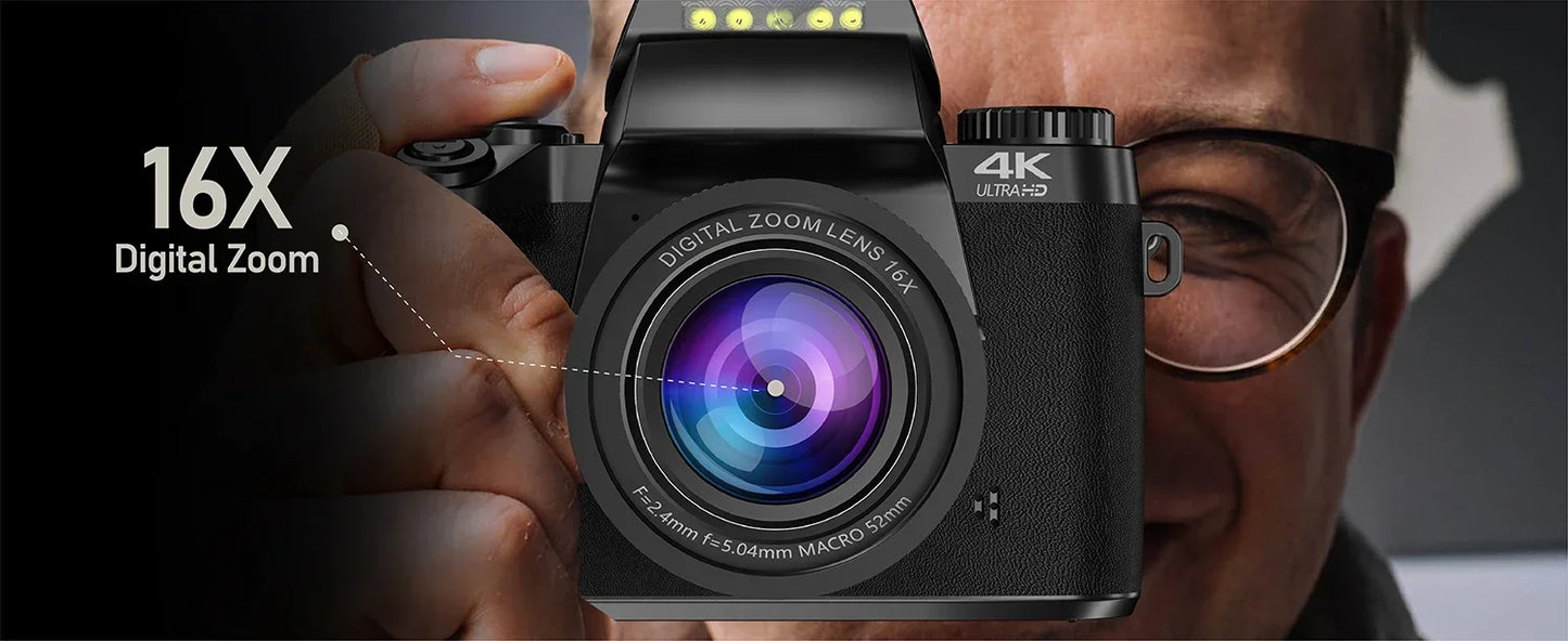 4K DSLR Cameras for Photography 64MP WiFi Auto Focus YouTube Vlogging Video Cameras 60FPS Livestream Camcorder 4" Touch Screen