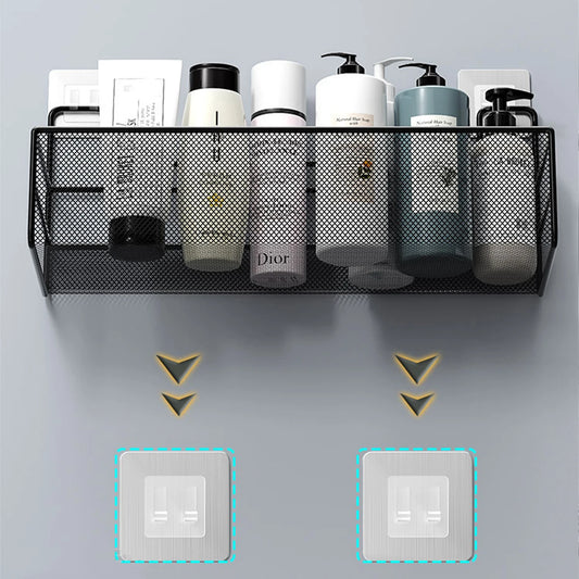 Wall-Mount Bathroom Shelf Shower Shampoo Rack Toilet Accessories Kitchen Free Punch Condiment Storage Basket Bathroom Organizer