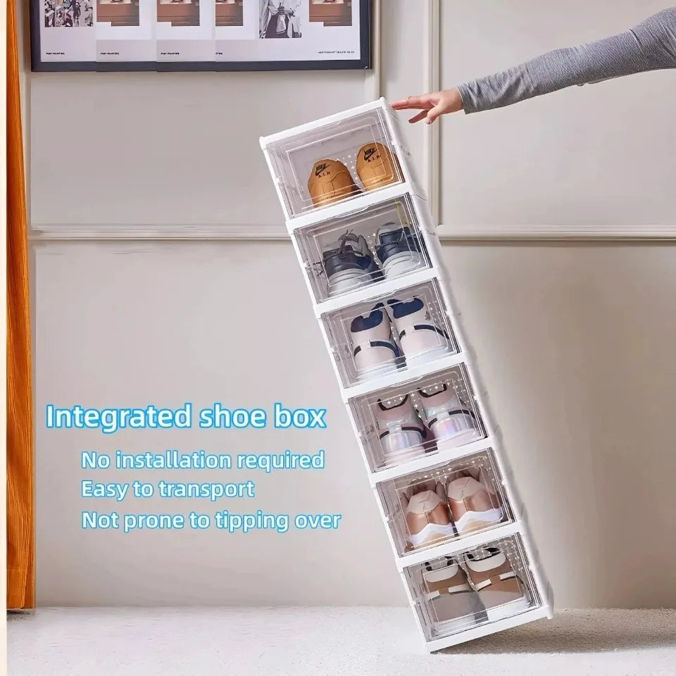 3/6 Layers Foldable Shoes Storage Box Transparent Sneaker Shoes Box Stackable Dustproof Cabinet Shoe Organizers Rack Shelf