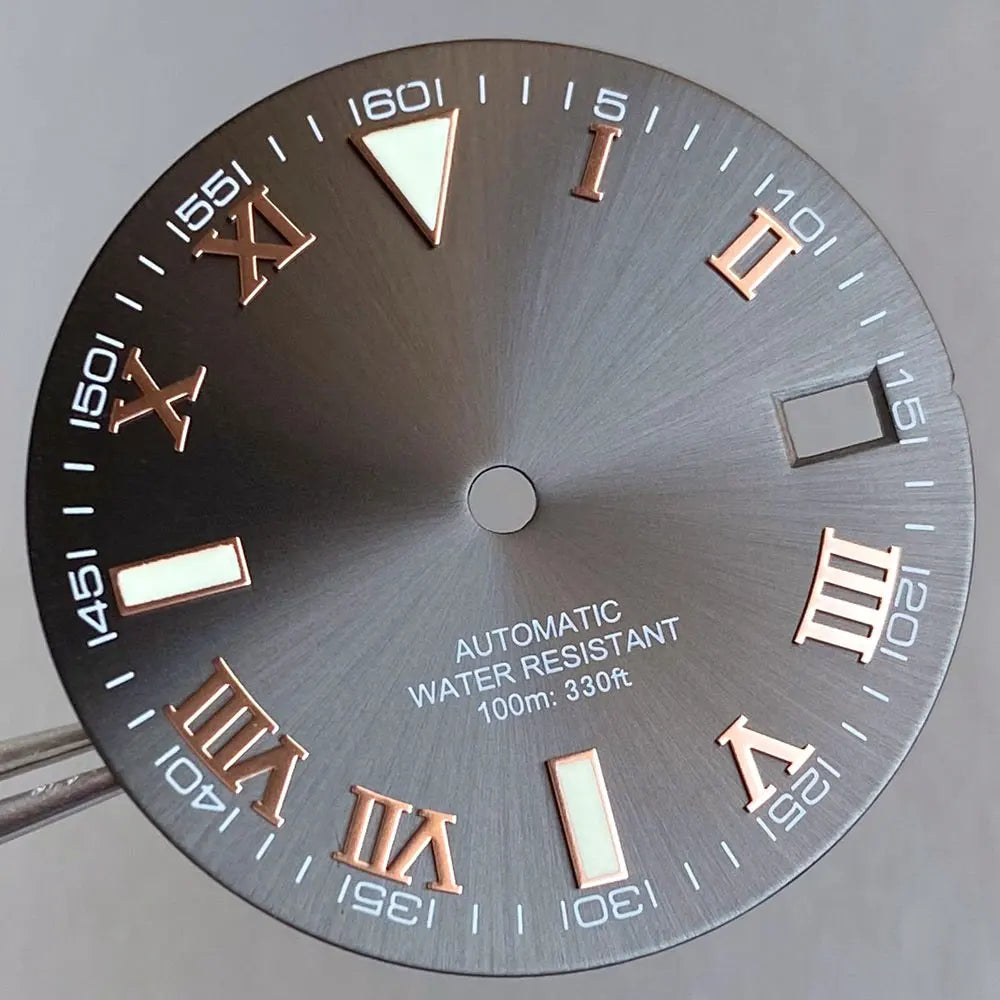 Grey Silver Sunburst 29mm Watch Dial fit NH35 NH35A NH36A Silver/Gold/Rose Gold/Green Roman Numerals Index Hand Set Watch Parts