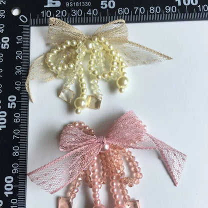 2PCS Bow tie lace hand beaded cloth ear stud accessories DIY hair accessories clothing accessories bags bow accessories
