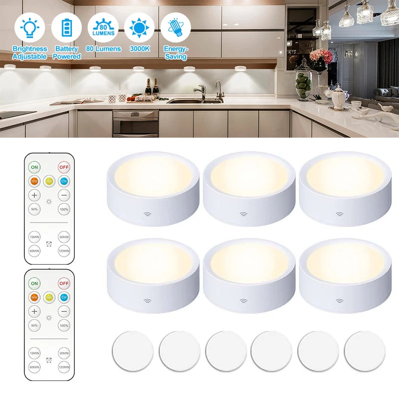 Smart Remote Control Cabinet Light Battery Powered Night Light Dimmable Warm/White Light Kitchen Light Closet Aisle Stairs Light