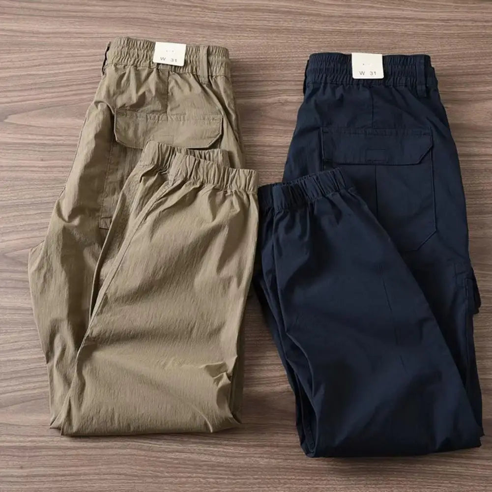 Summer Trousers Wear-resistant Summer Cargo Pants Breathable Multi Pockets Elastic Waist Summer Cargo Pants Mid Waist