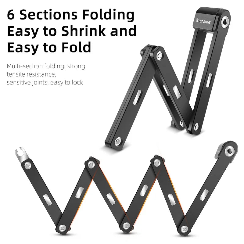 WEST BIKING Foldable Bicycle Lock Security Anti-theft Cycling Lock MTB Road Bicycle Accessories Scooter Electric Bike Chain Lock