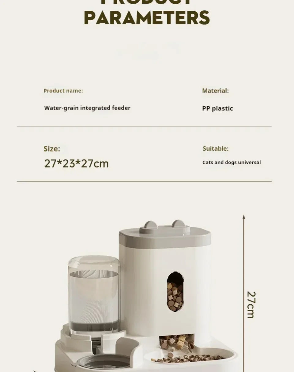 Automatic Pet Feeder and Water Dispenser 2in1 Raised Food Bowl with Water Fountain for Cat Dog Large Capacity Pet Accessories