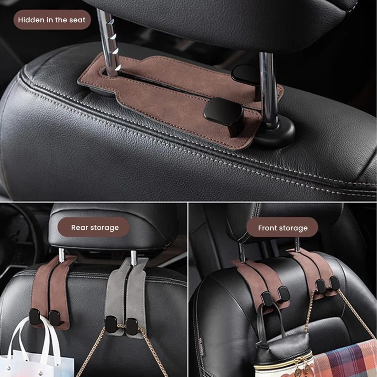 Universal Car Seat Headrest Hook 2 in 1 Soft Leather Car Seat Back ABS Hook for Purse Bag Backpack Double Hook Car Seat Hanger