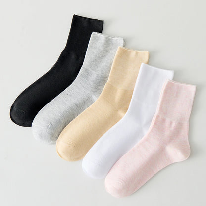5 Pairs Diabetic Non Binding Socks For Women Pregnant woman elderly long socks Comfortable breathable black white socks women