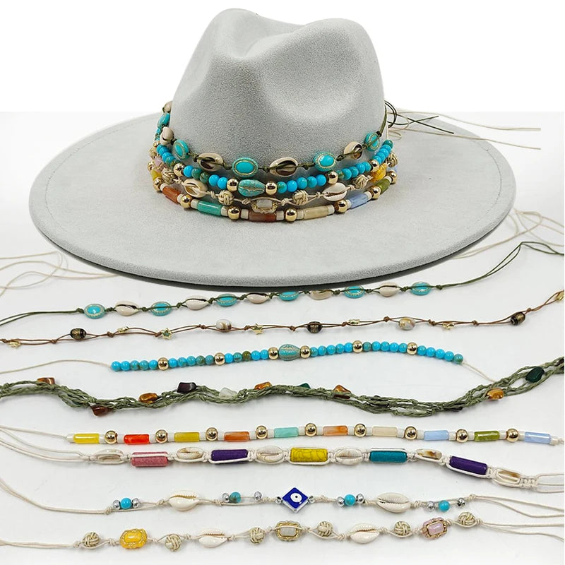 2024 Hat Band Accessories Handmade Beaded Chain Straw Hat Accessories Men Women Hat Band Decorative Soft Hat Fashion Accessories