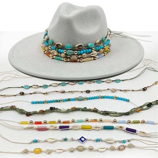 2024 Hat Band Accessories Handmade Beaded Chain Straw Hat Accessories Men Women Hat Band Decorative Soft Hat Fashion Accessories