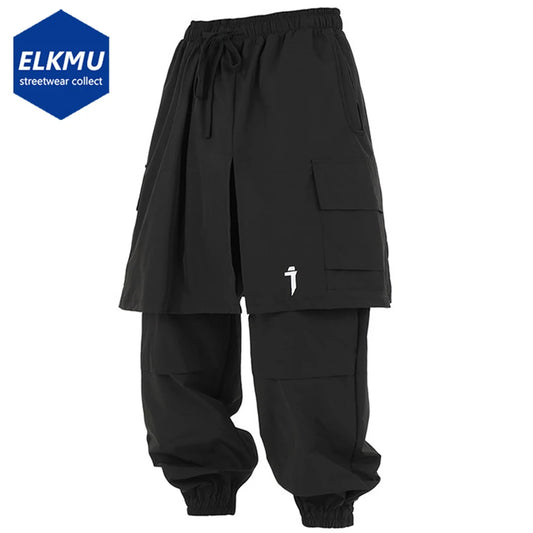 Techwear Tactical Skirt Pants Men's Fashion Streetwear Baggy Cargo Pants Joggers Black Loose Sweatpants