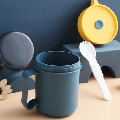 500ml Portable Breakfast Cup Multifunction Oatmeal Nut Yogurt Mug Snack Cup Microwave with Lid Spoon Creative Soup Cup