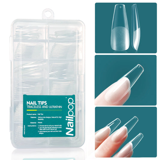Nailpop 120pcs/box Gel X Nail Tips Medium Short Shape Almond/Square/Soft Gel Nail Tips False Nails Soak Off Easy Nail Extensions