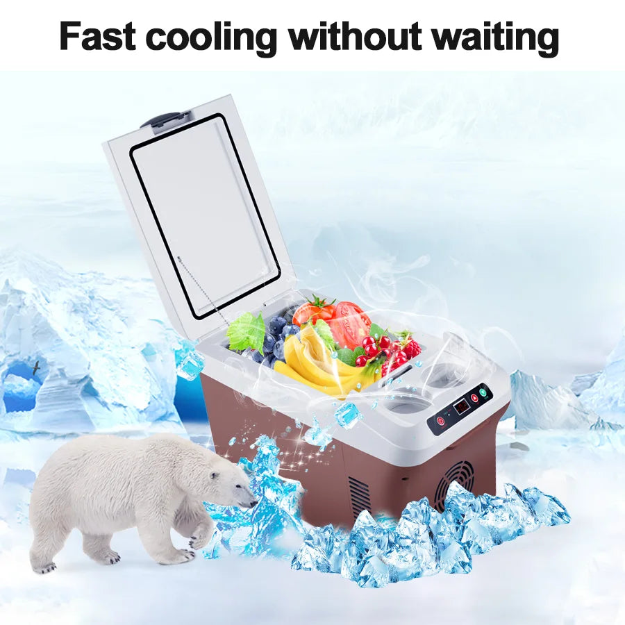 Car Refrigerator 15L Mini Fridge Refrigeration/Heat 12V/24V Green and Energy Efficient Multi-Purpose Auto/Home Refrigerator