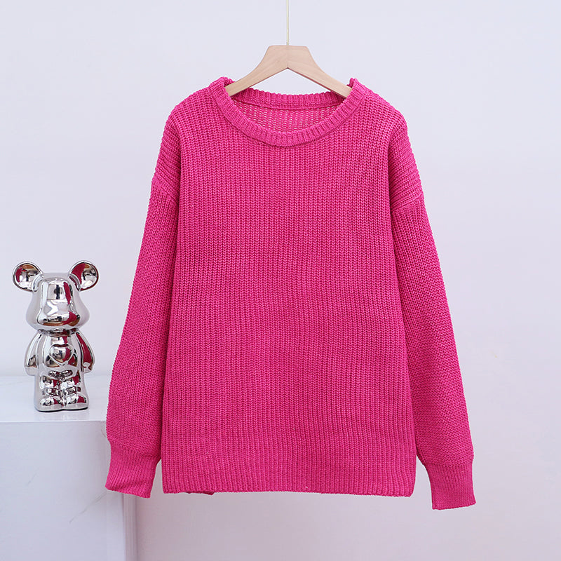 Women O-neck Long Sleeve Knitted Sweaters Autumn Winter Loose Knit Pullovers Lazy Style Oversized Sweaters Christmas Clothes