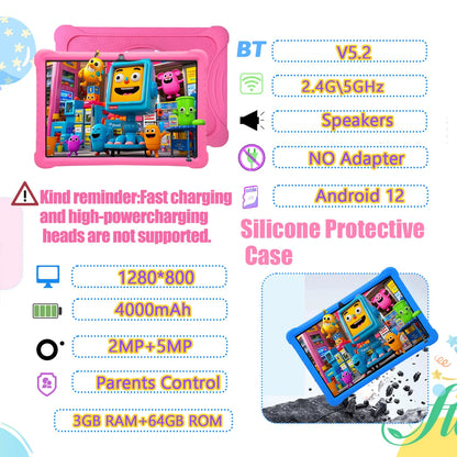 Cartoon Pattern Kids Tablet 10.1 Inch Android Learning Education Games Tablets, with Parent Control , Children's Gifts