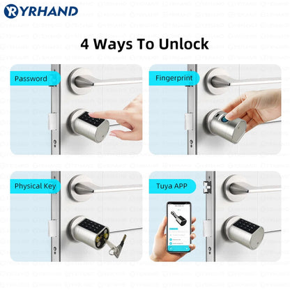 Smart Euro Cylindrical Door Lock ttlock app Keyless Security Entry Mechanical Key Waterproof fingerprint door lock For home