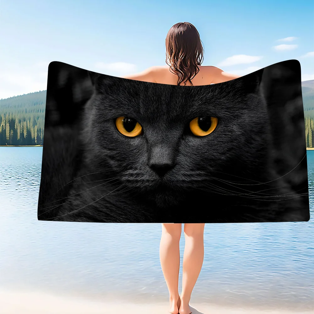 Black Cat Cartoon Beach Towel Cute Kawaii Room Decor Bath Girls Children Hand Towels For Bathroom Shower