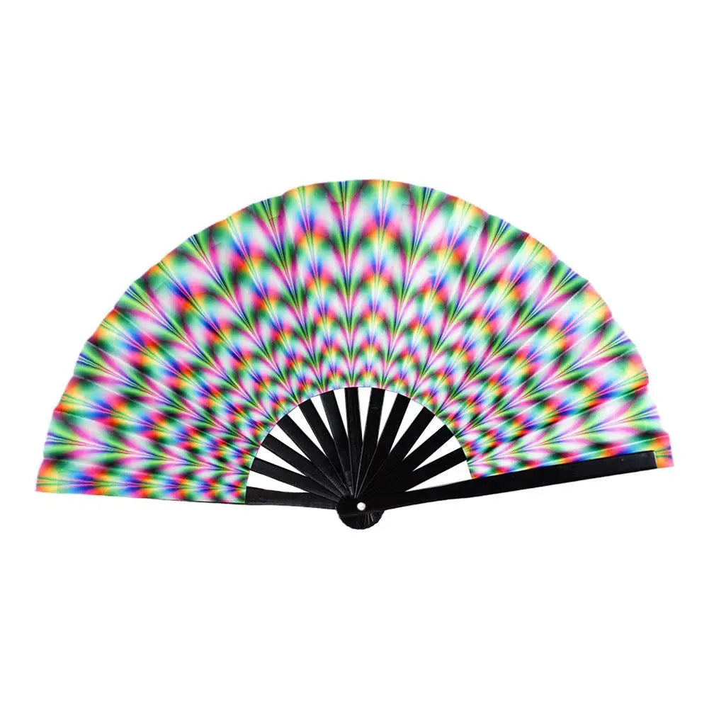 33cm Large Folding Hand Rave Fan Chinease/Japanese Gifts Fan Dance Music Colorful Fan Festival Fan Gradient Reflective Fold