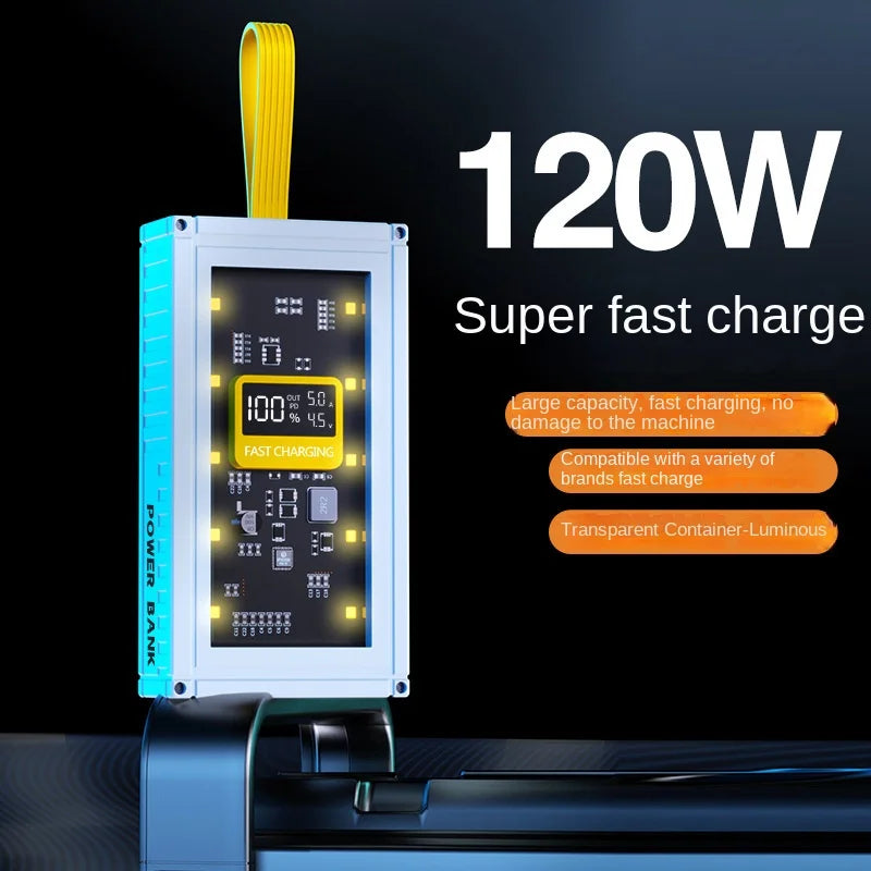 30000mAh 50000mAh 120W Fast Charging Transparent Power Bank 200000mAh Large-capacity Mobile Power Supply BCAK  Mobile Phones