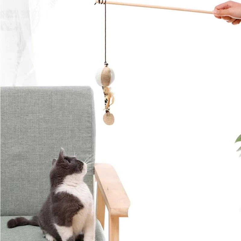 Interactive Cat Toy Kitten Funny Colorful Rod Cat Wand Toys Wood Pet Cat Toys Interactive Stick Pet Cat Supplies Stick Playing