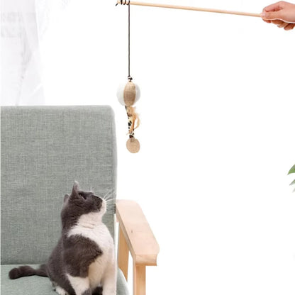Interactive Cat Toy Kitten Funny Colorful Rod Cat Wand Toys Wood Pet Cat Toys Interactive Stick Pet Cat Supplies Stick Playing