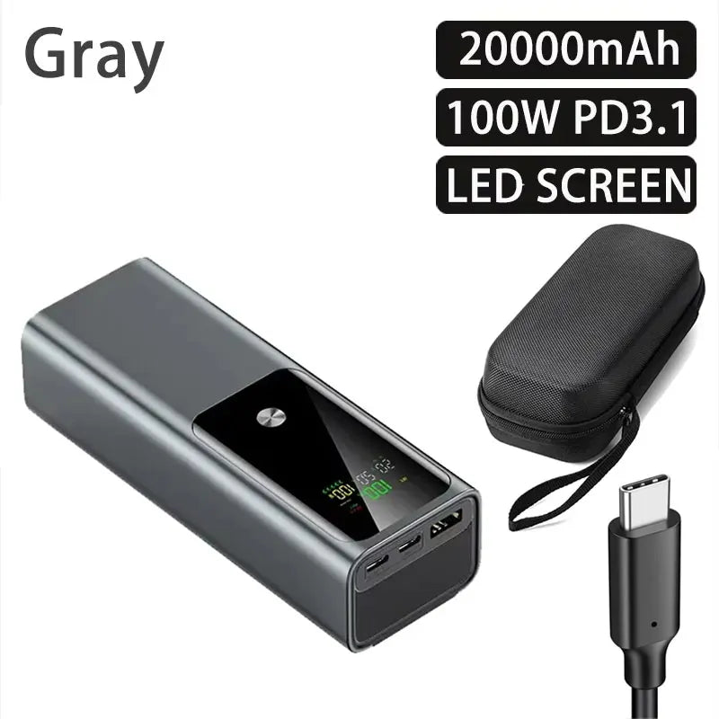 20000mAh 100W Large Capacity Power Bank Bidirectional Fast Charging Portable Powerbank Laptop External Spare Battery for Macbook