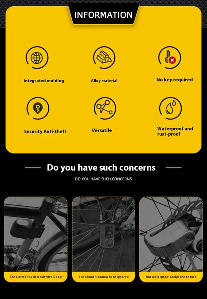 Bike Lock Bicycle Disc Brake Lock Alarm Protection Electric Bikes Locks Motorcycle Brake Disc Anti-theft Locks Cycling Equipment