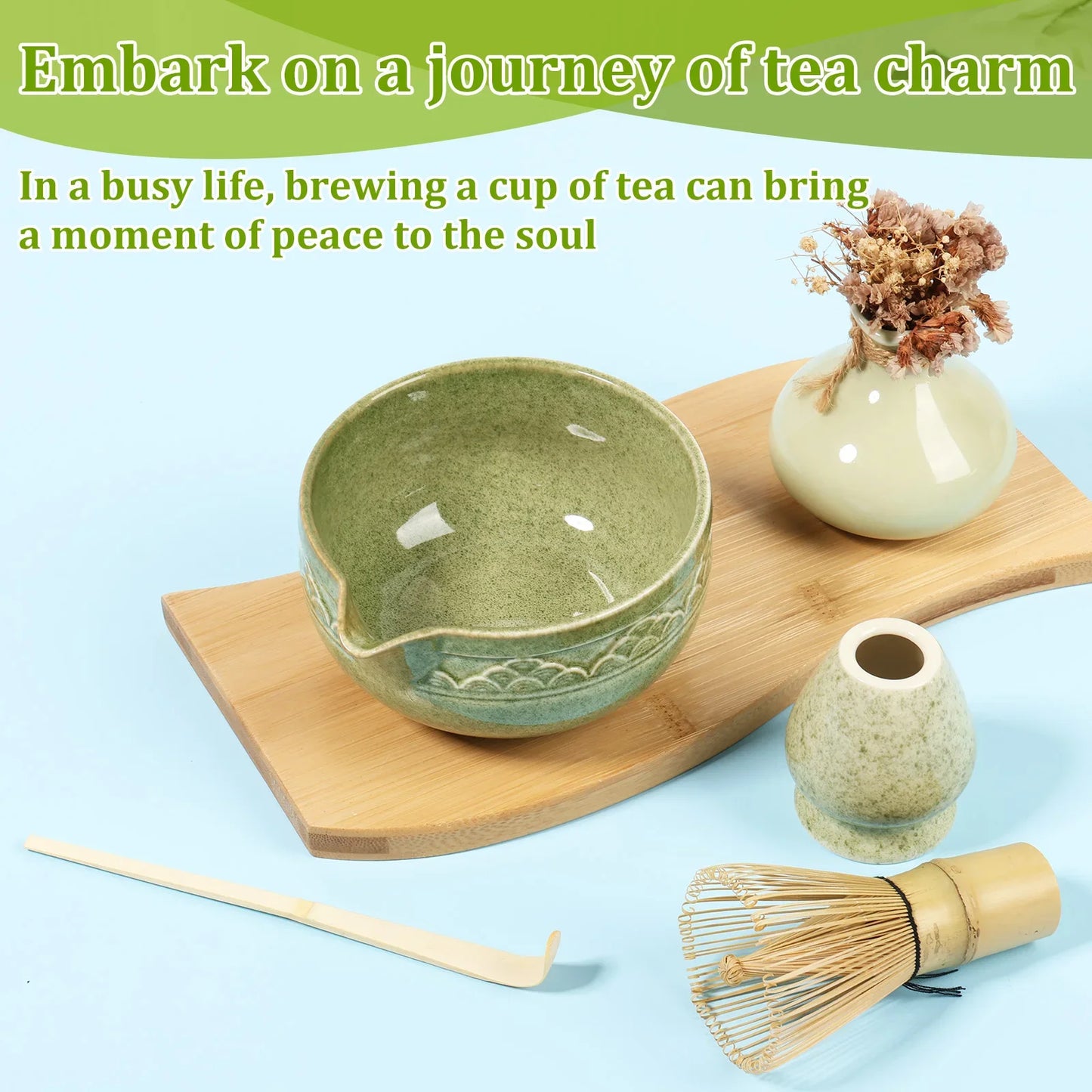 5Pcs Matcha Set Elegant Matcha Tea Set Includes Matcha Bowl Matcha Whisk Holder Bamboo Matcha Whisk and Scoop for Tea Lovers