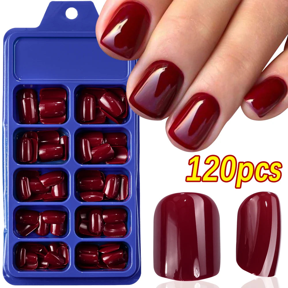 120pcs Pink French Tip Press-On Nails Medium Length Square Shape With Glossy Finish False Nails Full Cover Pre-Shaped Fake Nails