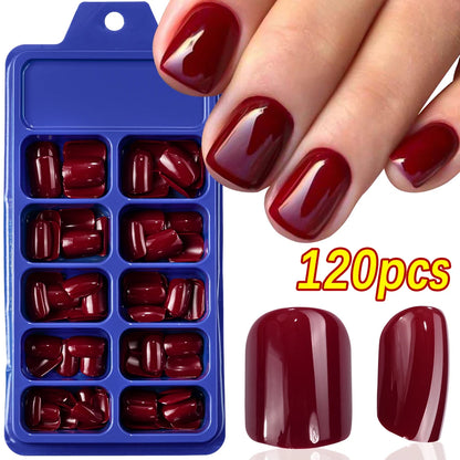120pcs Pink French Tip Press-On Nails Medium Length Square Shape With Glossy Finish False Nails Full Cover Pre-Shaped Fake Nails