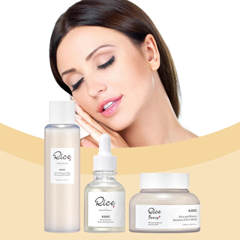 Beauty Rice Honey Facial Skincare 3pieces Set Moisturizing Arbutin Serum Milk Toner Smear Glow Mask Korean Brand Facial Skincare