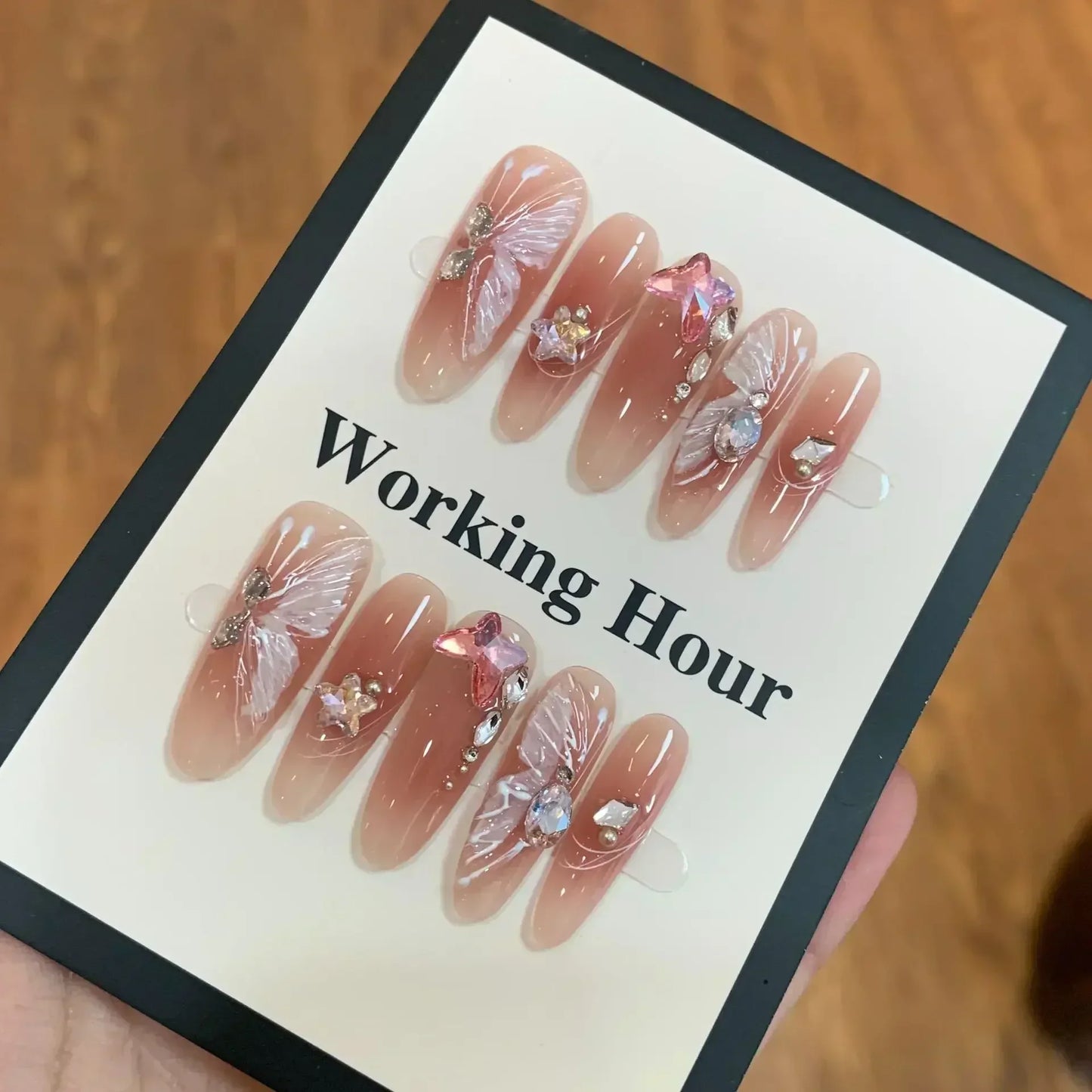 10Pcs Almond Pink Handmade Nails Set Press on Nails Long Ballet Fake Nail Simple Wearable Full Cover Nail Tips Press on Nails