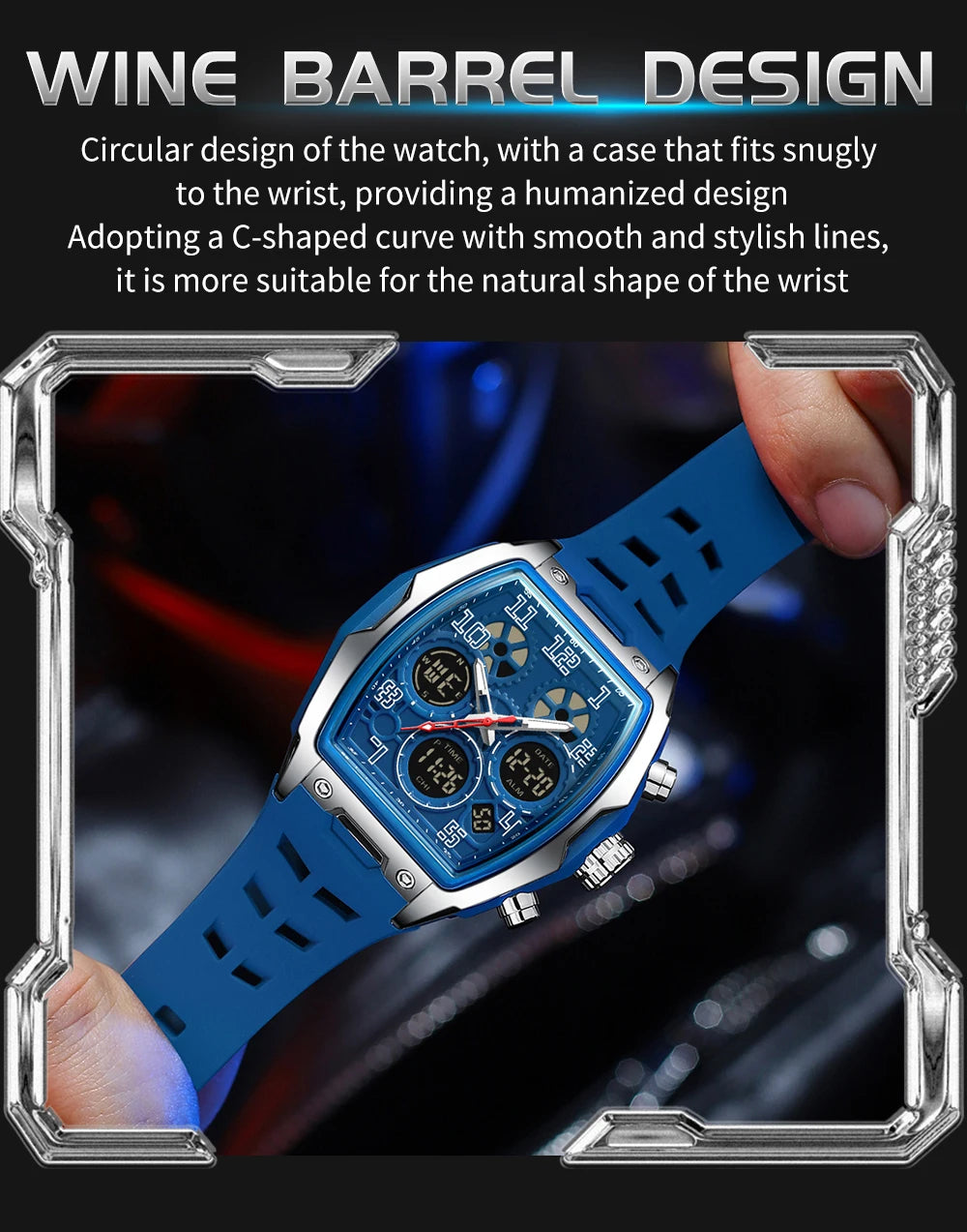 SADNA 6266 Popular Student Watch Wine Barrel Curved Mirror Alarm Clock Timer Waterproof Student Electronic Watch 2025