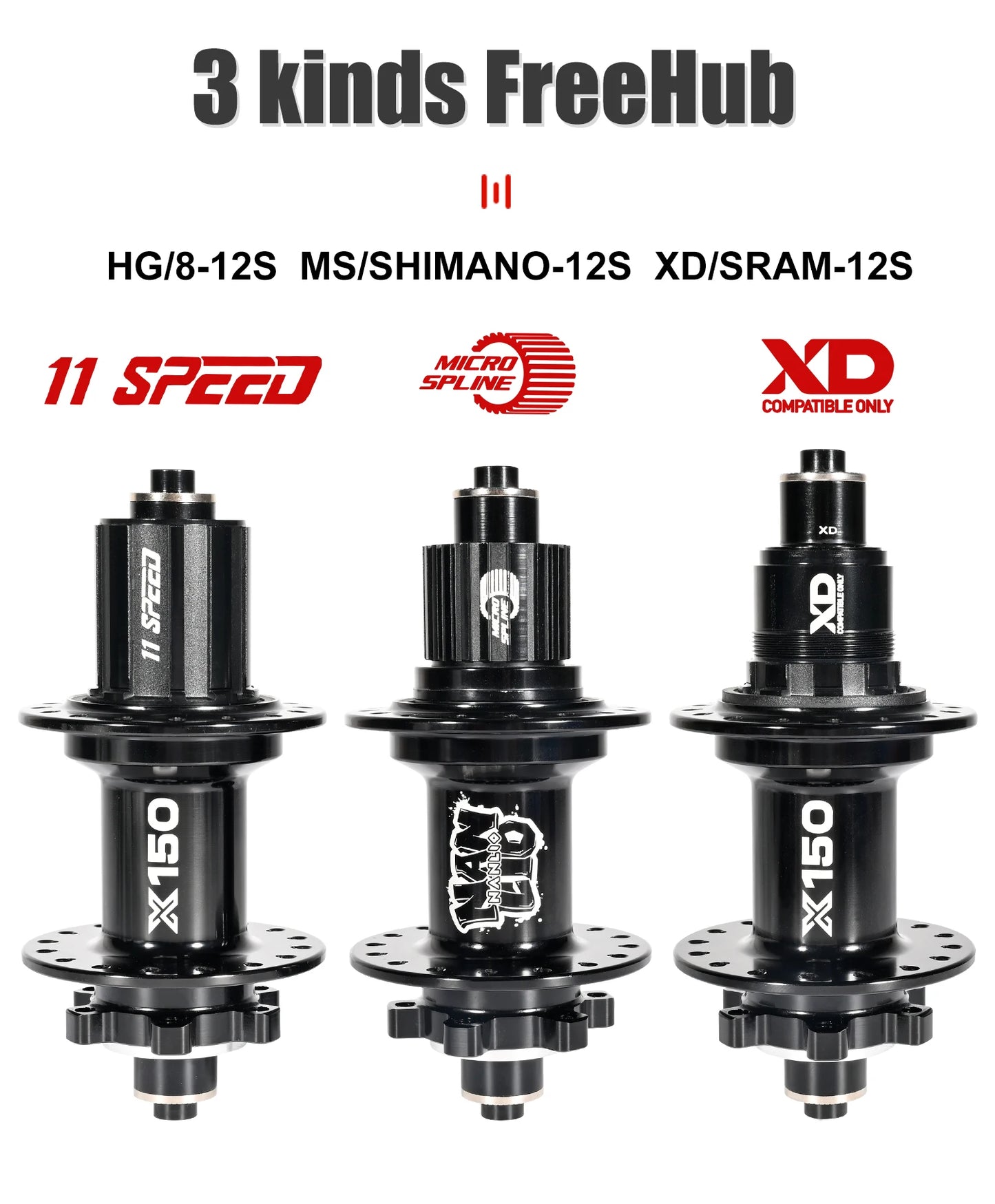 Bicycle hubs Nanlio X150 Mountain Bike Hubs 6 Pawls 150 Engagement Rear Hub HG MS XD 8-12 Speed 28 32 36 Holes Noisy wheel Hubs