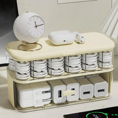 Cable Box Organizer Clear Cord Storage Organizer Cable Management Box With Compartments Charger Wires Case For Drawer Desk