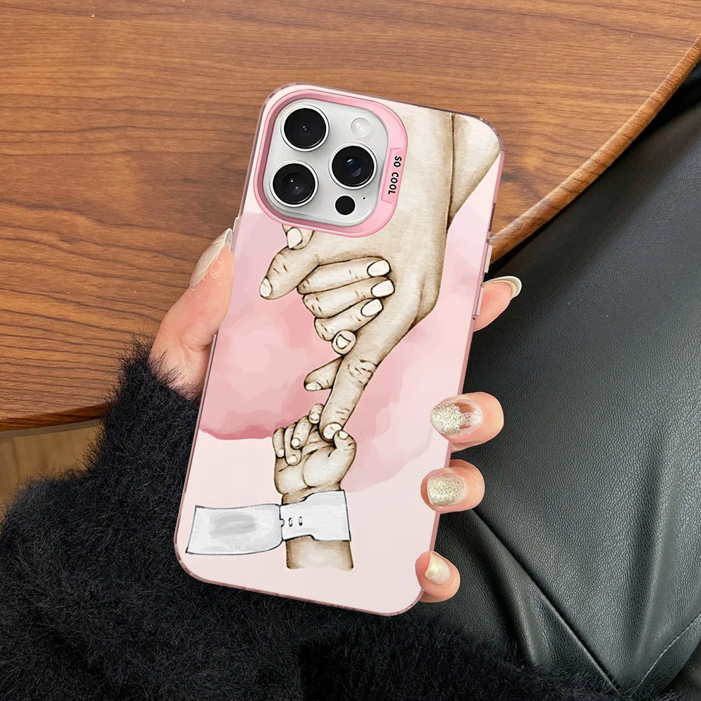 Baby Mom Daughter Son Dad Hand Phone Case For IPhone 16 15 14 13 12 11 Pro Max X XR XSMAX 8 7 Plus Matte Shockproof Back Cover