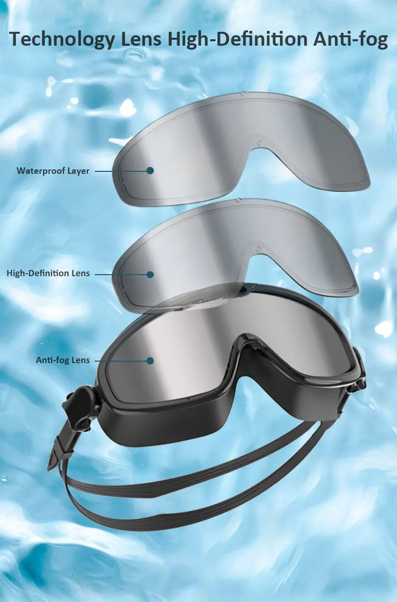 Large Frame Swimming Goggles Anti Fog Waterpoof Swimming Goggles for Men Women Swimming Pool Beach Silicone Swimming Goggles