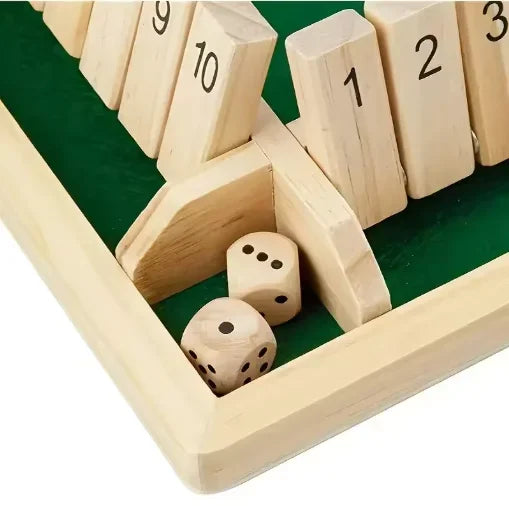 Classic 4 Sided Wooden Board Game With 2 Dice And Shut-The-Box Instructions, Classics Tabletop Version And Pub Board Game