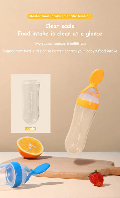 Infant Baby Squeezing Feeding Spoon Baby Silicone Baby Feeding Vegetable Fruit Bottle Baby Dish Scale spoon & hand towel set