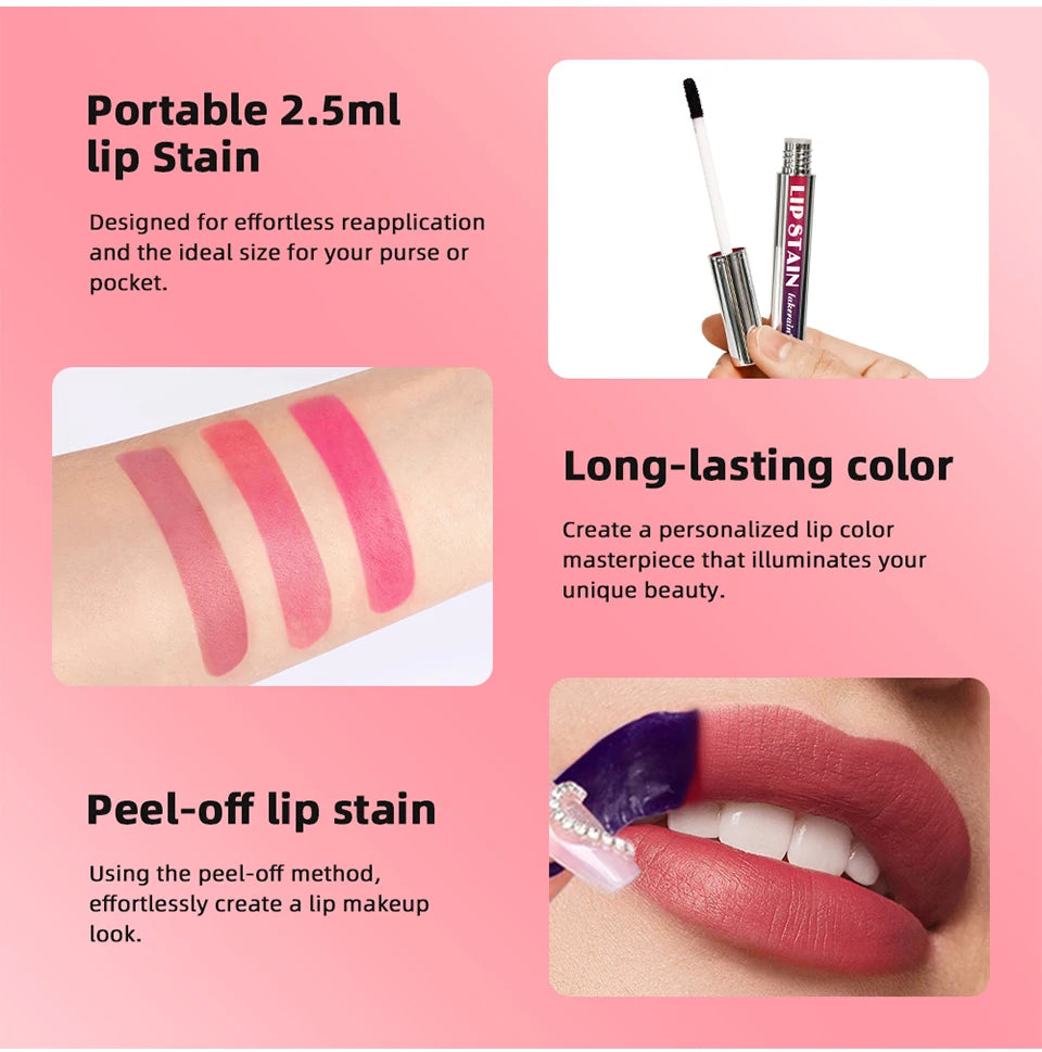 Soft Matte Peel Off Lip Stain Reveal Long Lasting Waterproof Cool Rose High Color Transfer Proof Non-stick Cup Natural Lip Stain