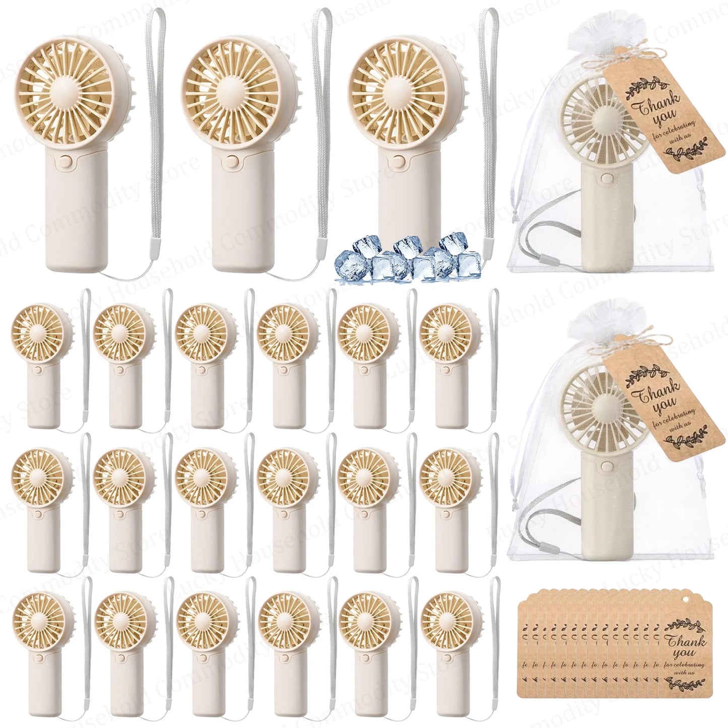 12-120PCS Portable Handheld Fan Bulk Wedding Fans for Guest Mini Handheld Fan Battery Powered Fans with Thank You Cards