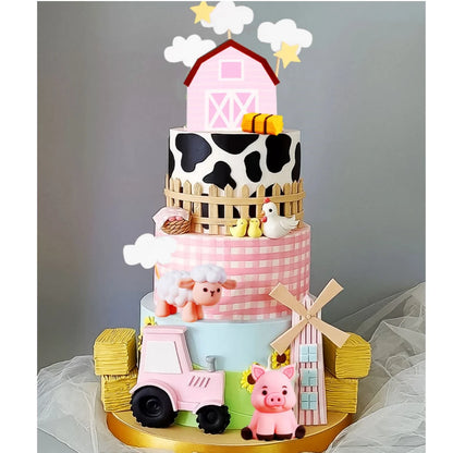 LaVenty Farm Birthday Decorations Farm Birthday Decorations Farm Birthday Decorations Cow Pig Chicken Cake Animal Toppers