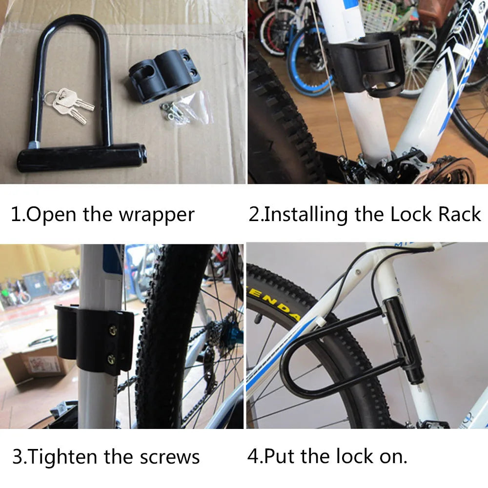 Bike U-Lock Heavy Duty Bicycle Locks with Bracket Anti Theft Secure Locks for Electric Scooter Mountain Bikes Road Cycling Doors